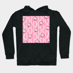 Traditional Japanese Floral Tatewaku Spring Flowers Pattern with Sakura Cherry Blossom, Camellia, and Wisteria in Pastel Pink Hoodie